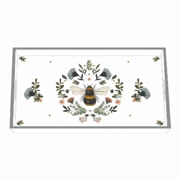 PPD White Blue Black Gold Secret Bee Lacquered Vanity Tray - Picture 2 of 9
